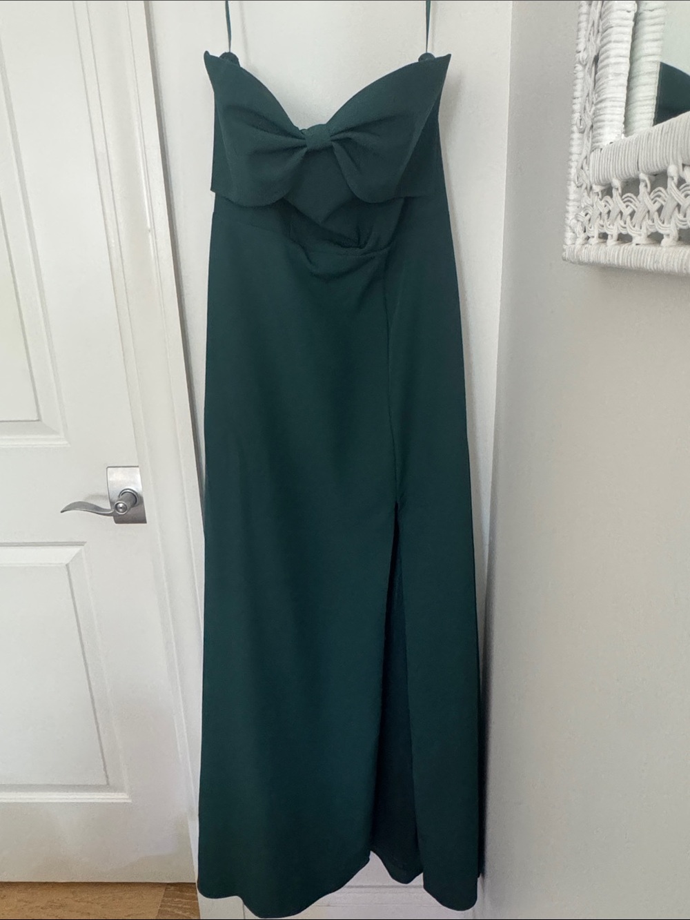 Revelry Strapless Bow-Front Evening Gown in Deep Emerald